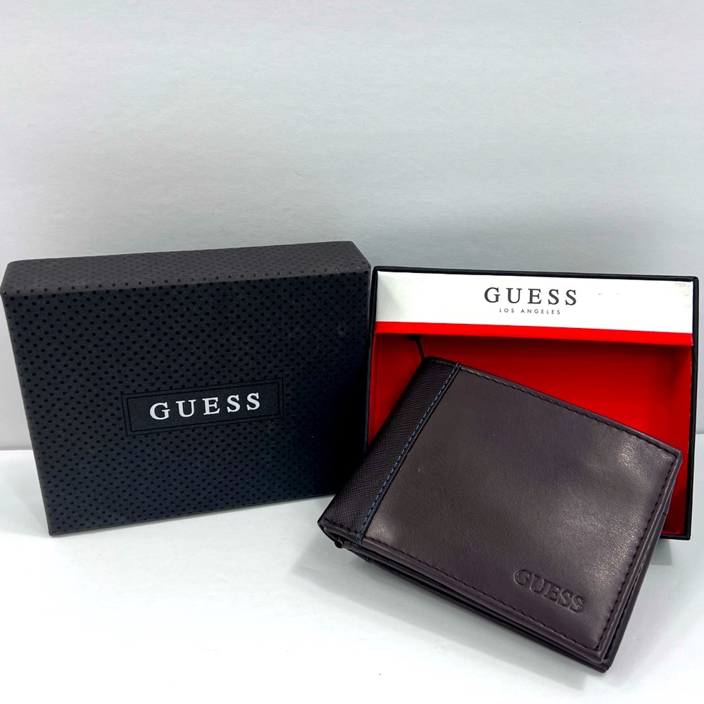 GUESS,MEN’S WALLET, BROWN, TRI FOLD,  9 CREDIT CARD HOLDER,4 HIDDEN COMPARTMENT